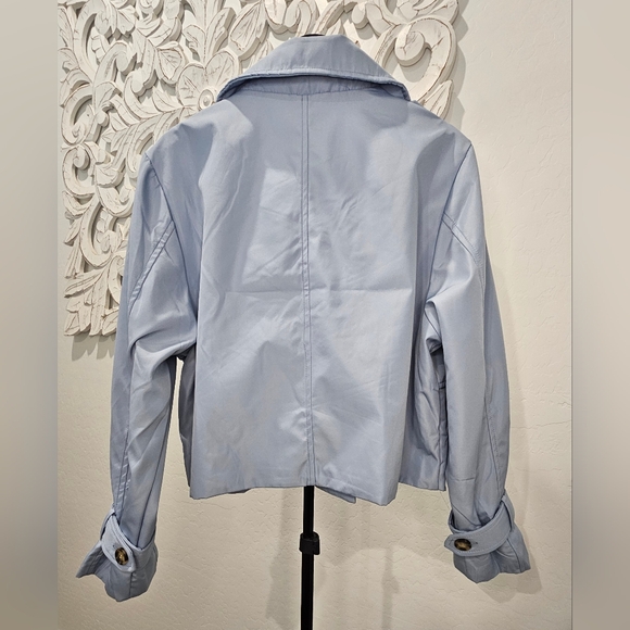 Sky Blue Women's Cropped Trench Coat/Jacket Water Resistant Sz Large NWT - Picture 3 of 7